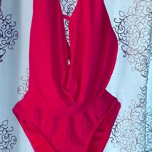 One Piece swim monokini drape halter Cherry Red -Small NEVER WORN